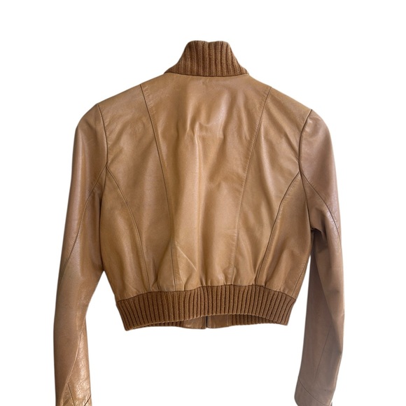 VINTAGE Guess Leather Bomber Jacket - Tan - Size XS - Y2K - Picture 3 of 6